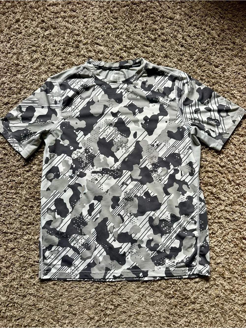 Boy’s Russell Dri-Power Tee; Gray/White; Size XL (14/16)